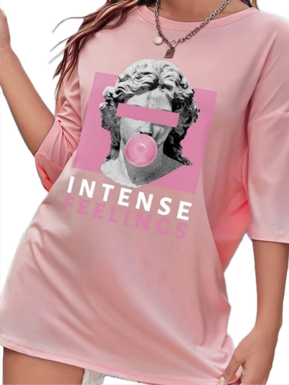 Oversized Graphic T-shirt in Pink NWOT - Picture 3 of 4